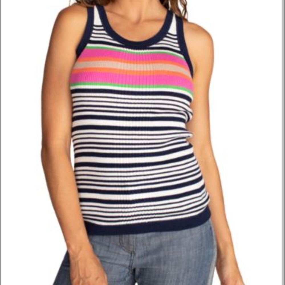 Trina Turk Pink and Blue Ribbed Fitted Tank Top